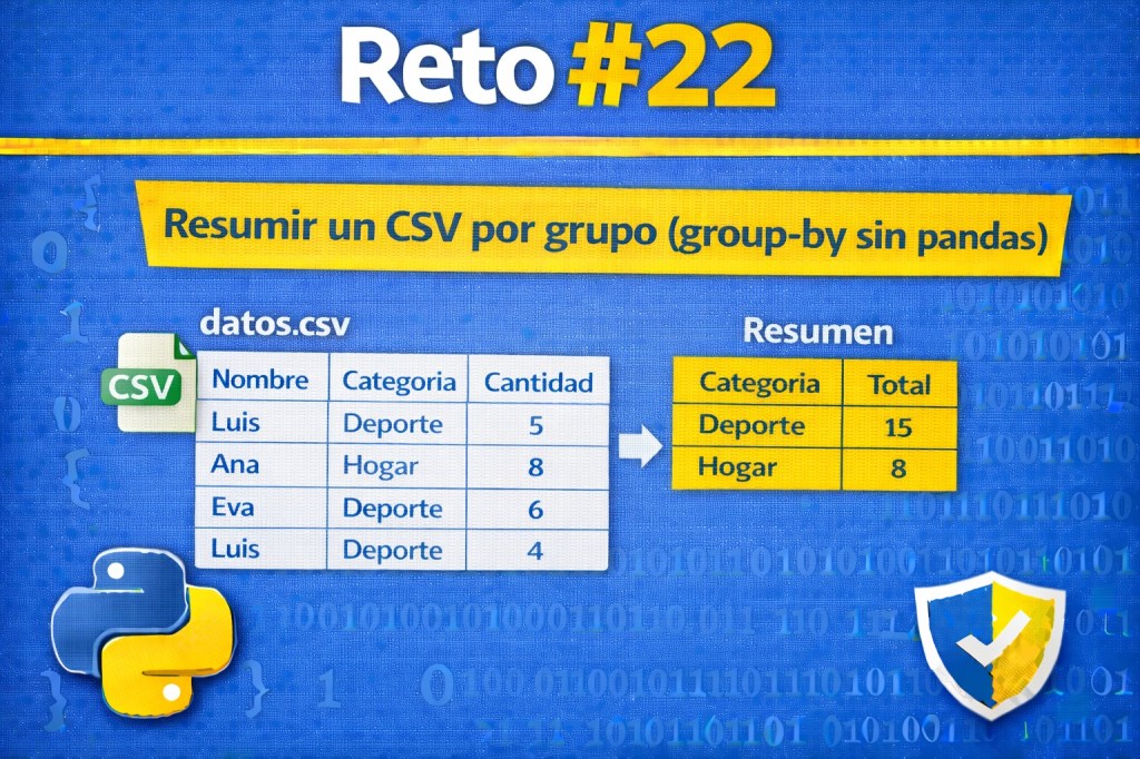 Reto #22 — Resumir un CSV por grupo (group-by sin pandas)